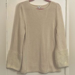 J.Jill Cream Sweater With Fur Like Knit Cuffs, Tunic Length. Woman’s Size Medium
